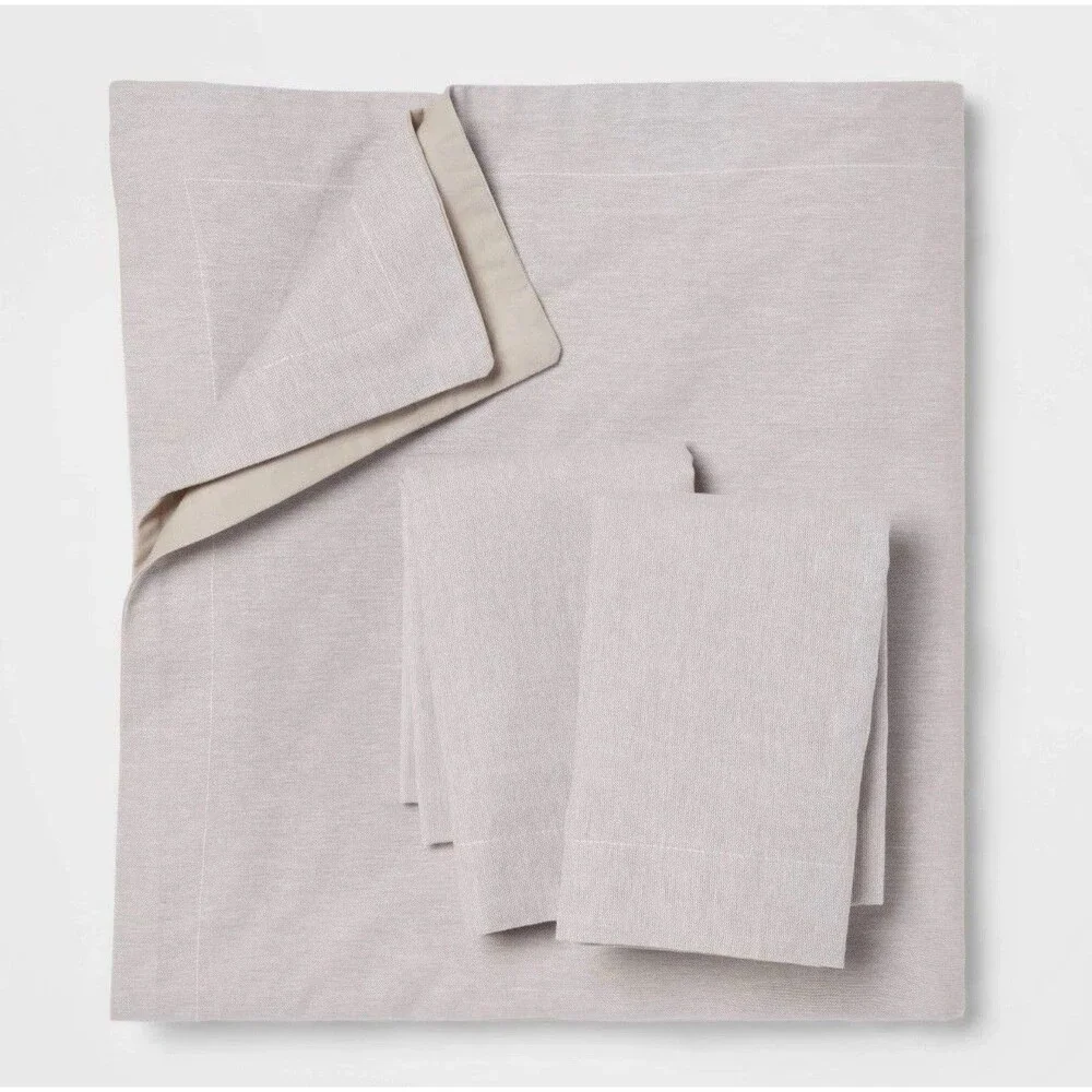 Full/Queen Linen Chambray Duvet Cover & Sham Set Light Gray Threshold NEW
